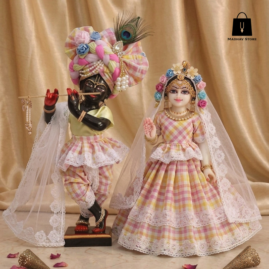 The 'Priti-Check' Summer Premium Cotton Dress set for Radha Krishna with heavy Turban